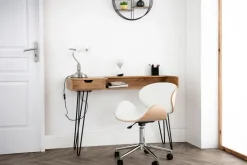 Miliboo Fauteuil De Bureau|Fauteuil De Bureau Petit Prix-Chaise de bureau à roulettes design blanc, bois clair et acier chromé WALNUT