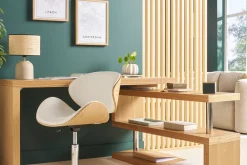 Miliboo Fauteuil De Bureau|Fauteuil De Bureau Petit Prix-Chaise de bureau à roulettes design blanc, bois clair et acier chromé WALNUT