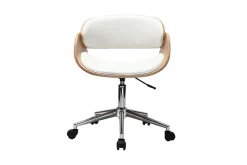 Miliboo Fauteuil De Bureau|Fauteuil De Bureau Petit Prix-Chaise de bureau à roulettes design blanc, bois clair et acier chromé BENT