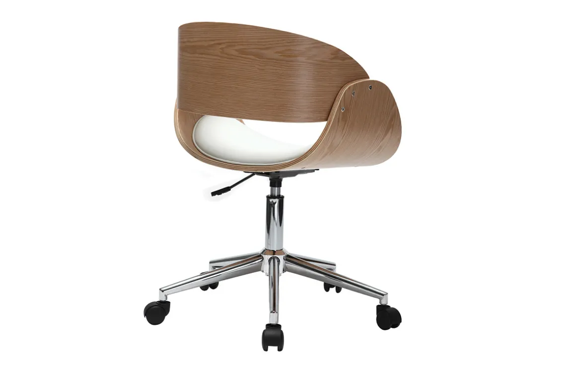 Miliboo Fauteuil De Bureau|Fauteuil De Bureau Petit Prix-Chaise de bureau à roulettes design blanc, bois clair et acier chromé BENT