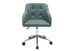 Miliboo Fauteuil De Bureau|Fauteuil De Bureau Petit Prix-Chaise de bureau capitonnée à roulettes en tissu effet velours texturé vert de gris et métal chromé BALTIK
