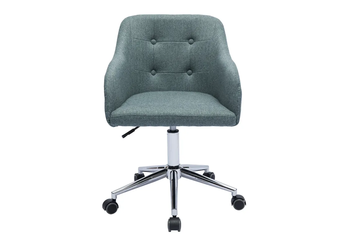 Miliboo Fauteuil De Bureau|Fauteuil De Bureau Petit Prix-Chaise de bureau capitonnée à roulettes en tissu effet velours texturé vert de gris et métal chromé BALTIK