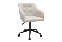 Miliboo Fauteuil De Bureau|Fauteuil De Bureau Petit Prix-Chaise de bureau capitonnée à roulettes en tissu effet velours texturé beige et métal noir BALTIK