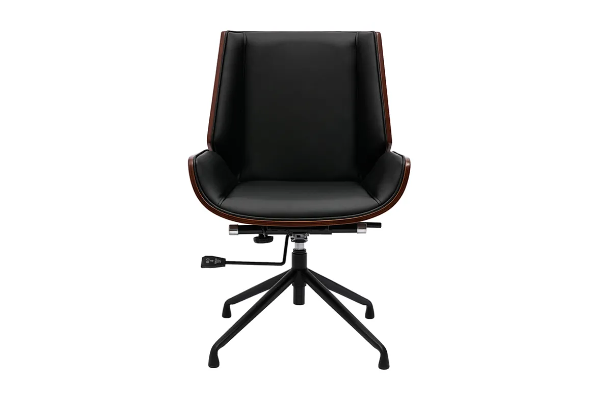 Miliboo Fauteuil De Bureau-Chaise de bureau design pivotante 360° noir, bois foncé noyer et métal noir CURVED