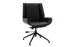 Miliboo Fauteuil De Bureau-Chaise de bureau design pivotante 360° noir, bois foncé noyer et métal noir CURVED