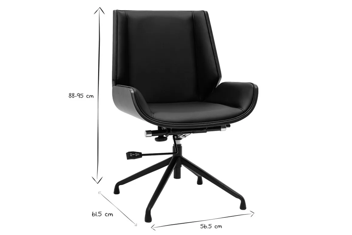 Miliboo Fauteuil De Bureau-Chaise de bureau design pivotante 360° noir, bois foncé noyer et métal noir CURVED