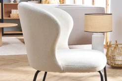 Miliboo Chaise Design-Chaise design blanche en tissu effet laine bouclée et métal noir YDA