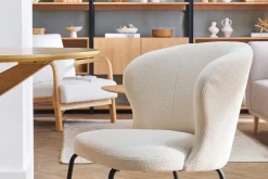 Miliboo Chaise Design-Chaise design blanche en tissu effet laine bouclée et métal noir YDA