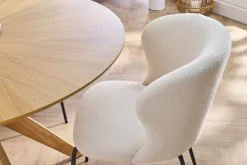 Miliboo Chaise Design-Chaise design blanche en tissu effet laine bouclée et métal noir YDA