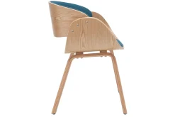 Miliboo Chaise Design|Chaise En Bois-Chaise design en tissu bleu canard et bois clair BENT