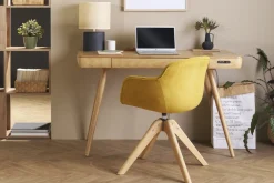 Miliboo Chaise Design-Chaise design en tissu effet velours jaune moutarde et bois clair massif AARON