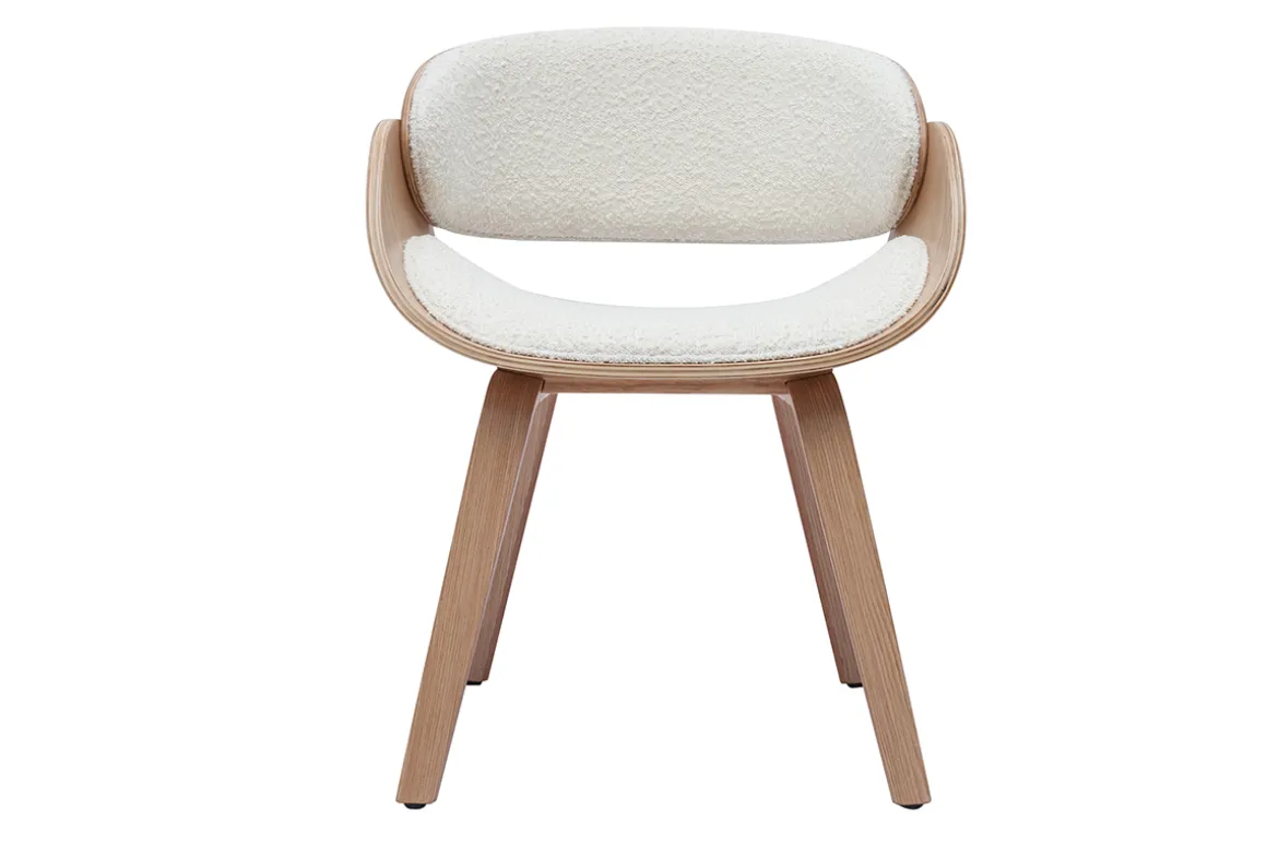 Miliboo Chaise Design-Chaise design en tissu effet laine bouclée blanc et bois clair BENT