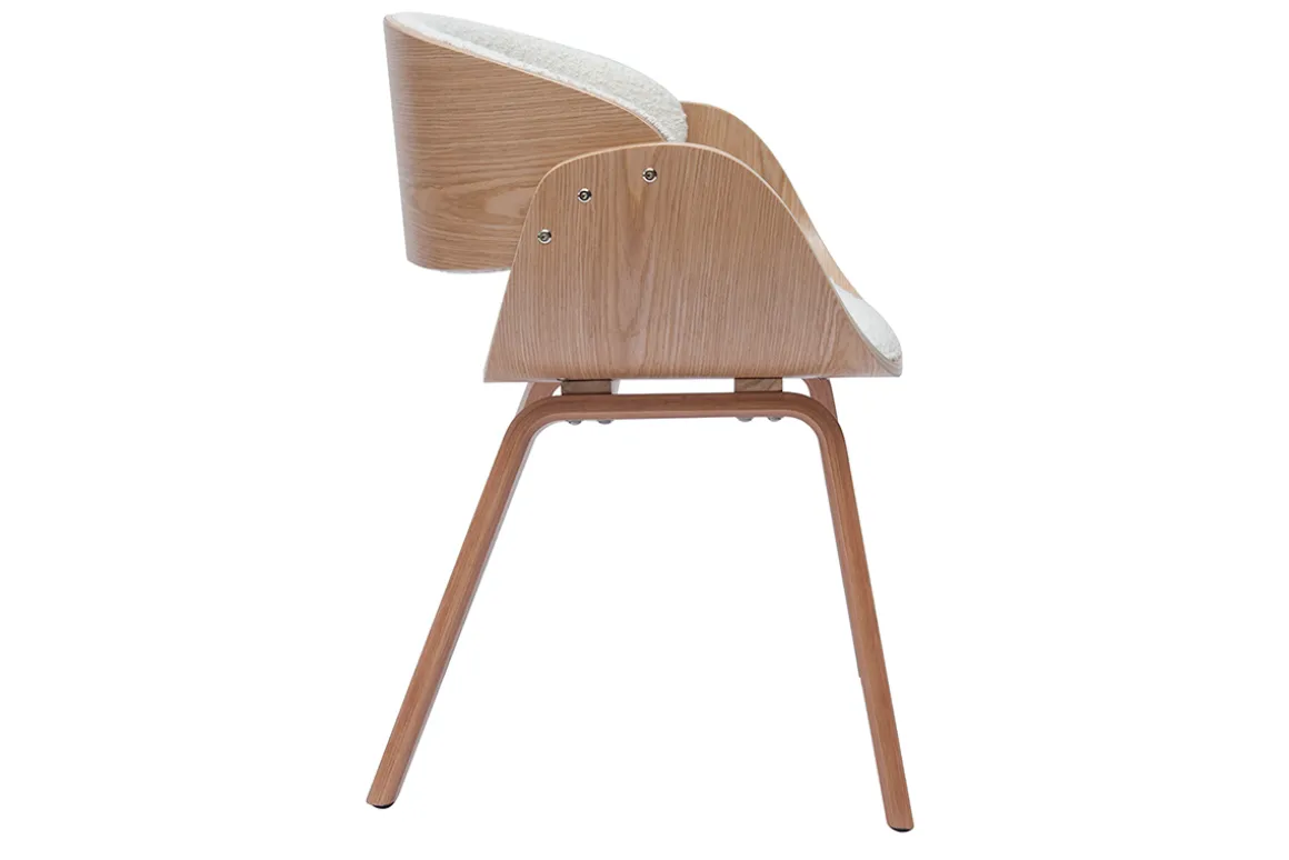 Miliboo Chaise Design-Chaise design en tissu effet laine bouclée blanc et bois clair BENT