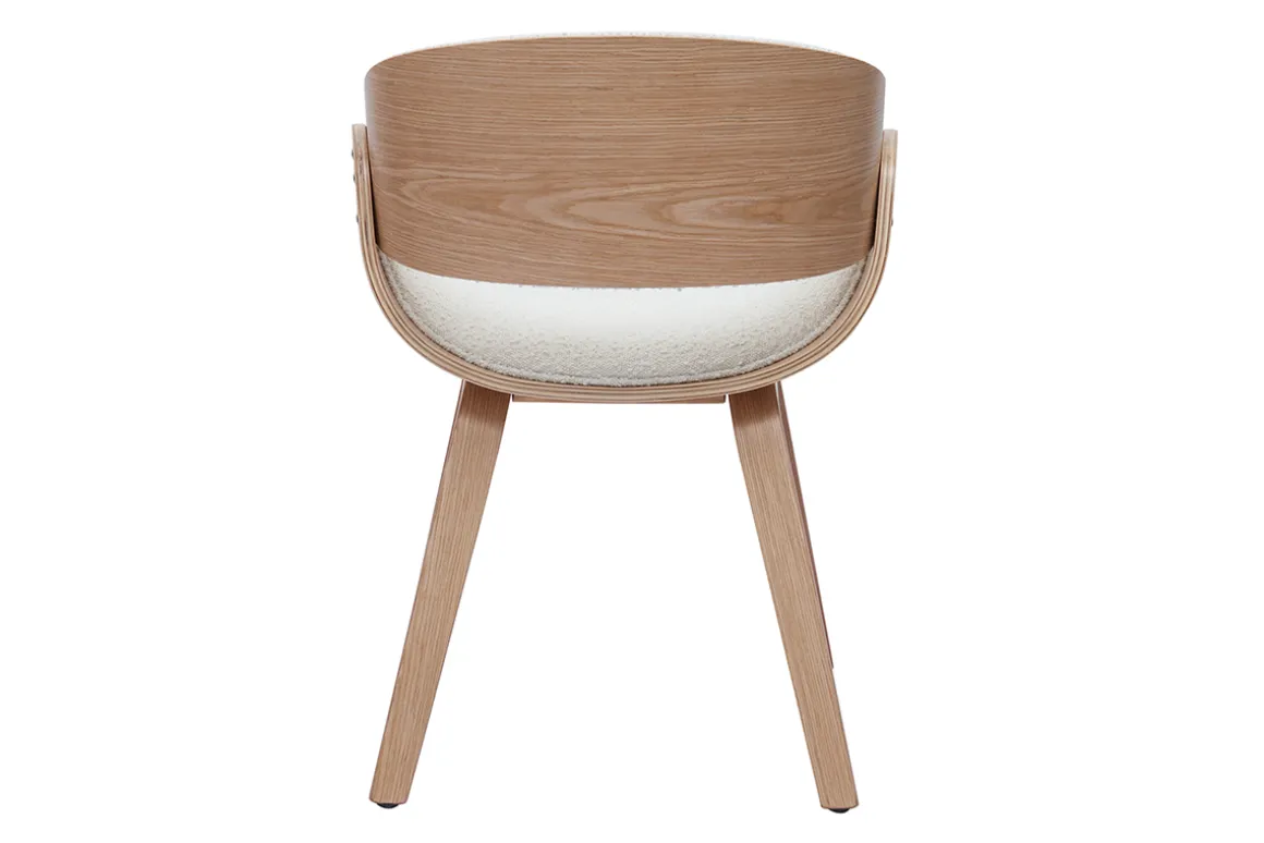 Miliboo Chaise Design-Chaise design en tissu effet laine bouclée blanc et bois clair BENT