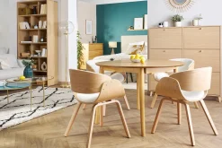 Miliboo Chaise Design-Chaise design en tissu effet laine bouclée blanc et bois clair BENT