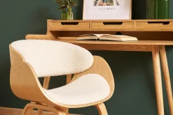 Miliboo Chaise Design-Chaise design en tissu effet laine bouclée blanc et bois clair BENT