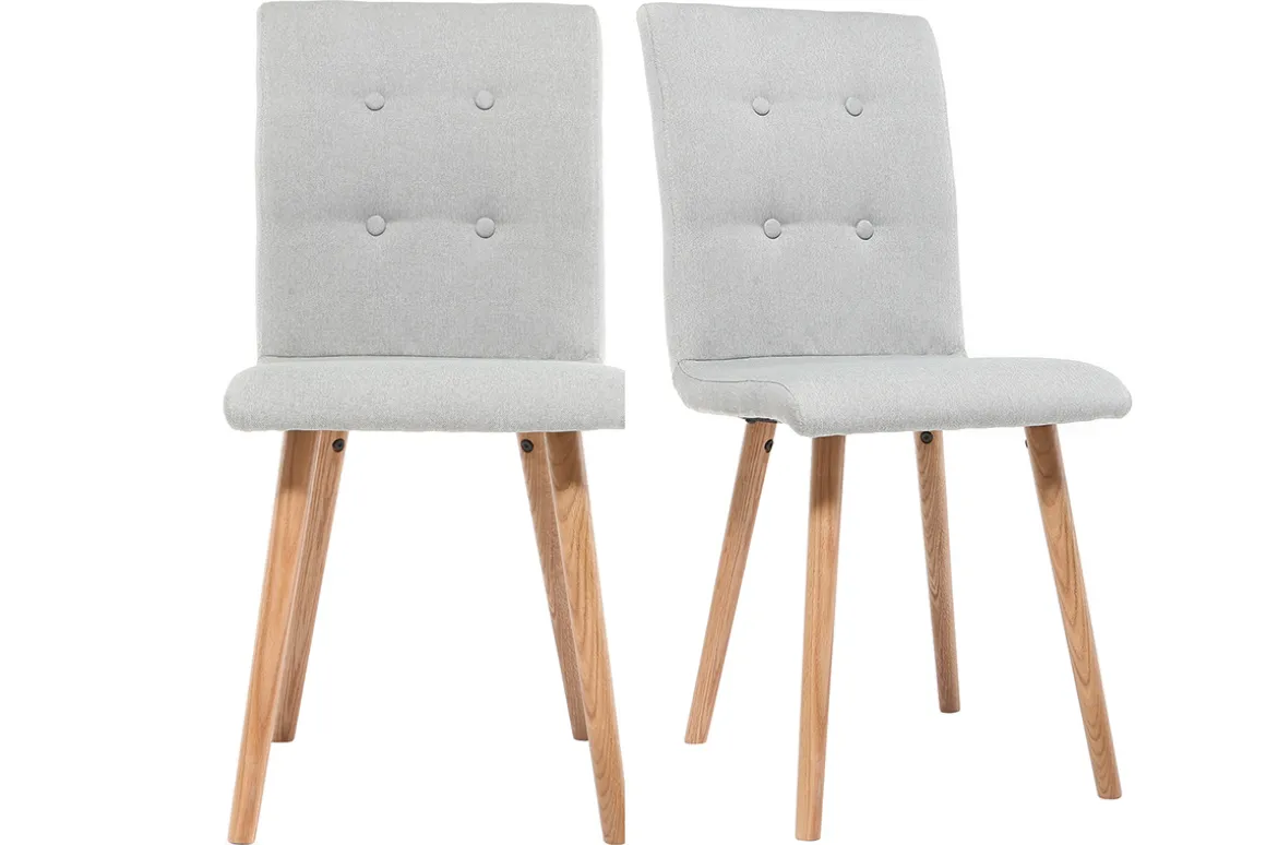 Miliboo Chaise Design-Chaise design en tissu gris clair et bois clair massif (lot de 2) HORTA