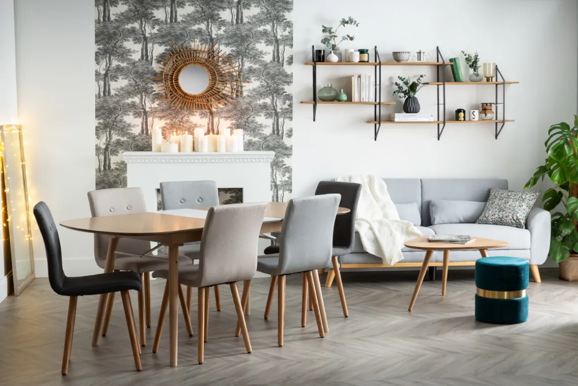 Miliboo Chaise Design-Chaise design en tissu gris clair et bois clair massif (lot de 2) HORTA