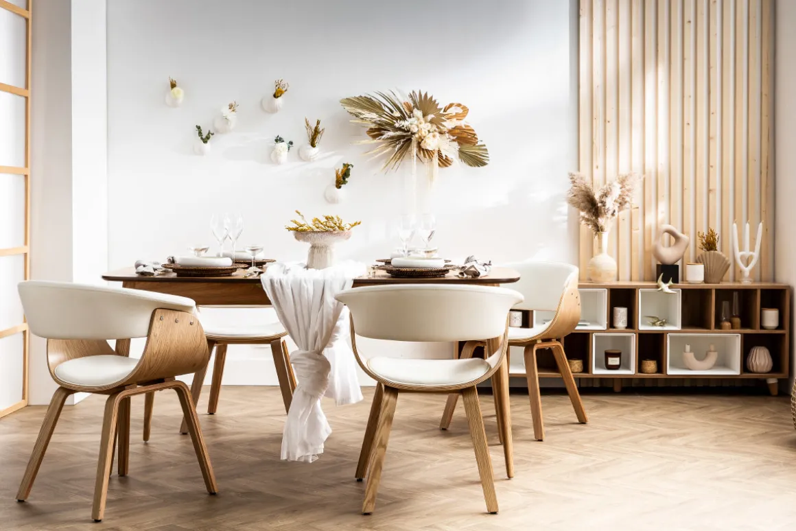 Miliboo Chaise Design|Chaise En Bois-Chaise design en tissu gris et bois clair BENT