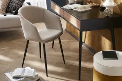 Miliboo Chaise Design-Chaise design en tissu velours taupe et métal noir PRISMA