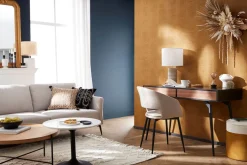 Miliboo Chaise Design-Chaise design en tissu velours taupe et métal noir PRISMA