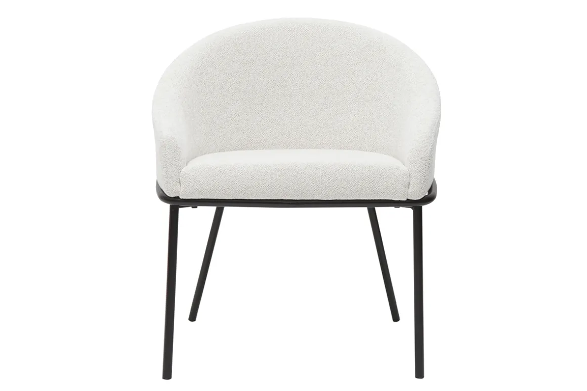 Miliboo Chaise Design-Chaise design en tissu velours chenille blanc cassé et métal noir JENNA