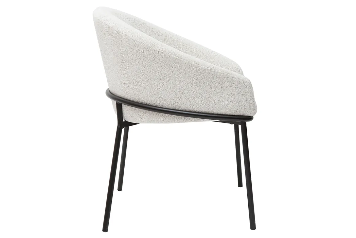 Miliboo Chaise Design-Chaise design en tissu velours chenille blanc cassé et métal noir JENNA
