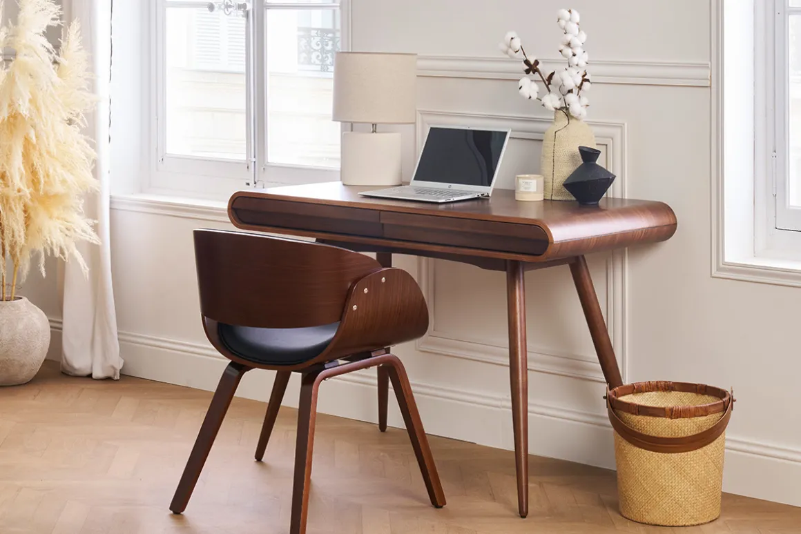 Miliboo Fauteuil Design|Voir Tous Les Fauteuils-Chaise design noir et bois foncé noyer BENT