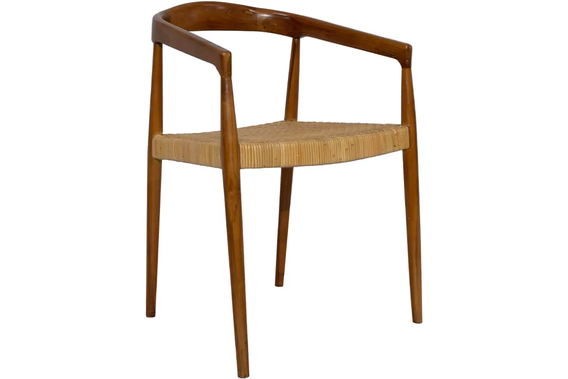 Miliboo Chaise Design-Chaise ethnique en bois teck massif et cannage rotin NEGARA