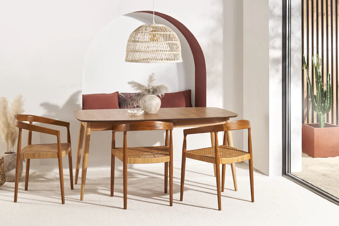 Miliboo Chaise Design-Chaise ethnique en bois teck massif et cannage rotin NEGARA