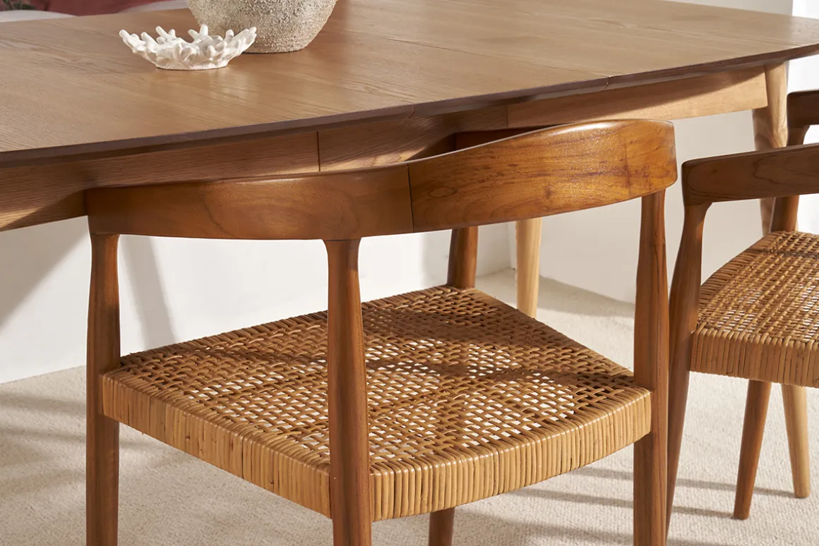 Miliboo Chaise Design-Chaise ethnique en bois teck massif et cannage rotin NEGARA