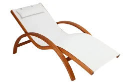 Miliboo Chaise Longue-Chaise longue bain de soleil blanc cassé et bois massif BIARRITZ