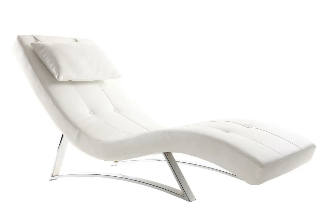 Miliboo Fauteuil Relax|Voir Tous Les Fauteuils-Chaise longue design blanc et acier chromé BARTY