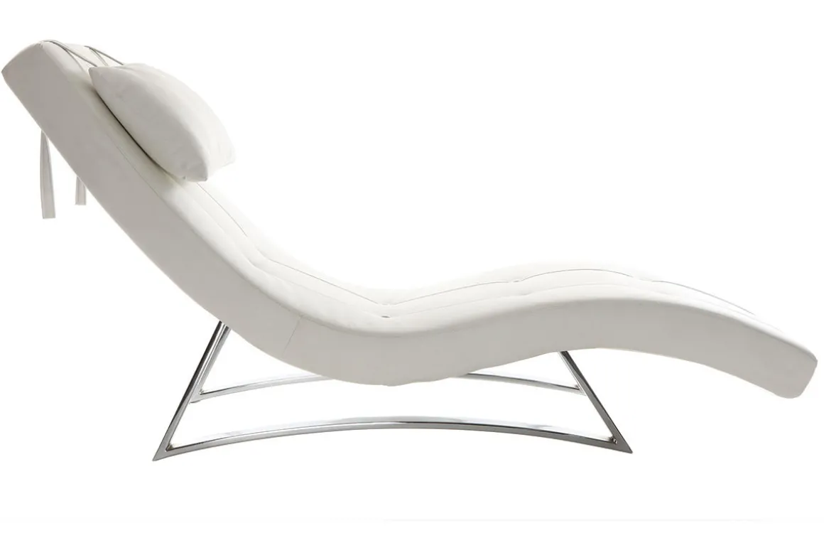 Miliboo Fauteuil Relax|Voir Tous Les Fauteuils-Chaise longue design blanc et acier chromé BARTY