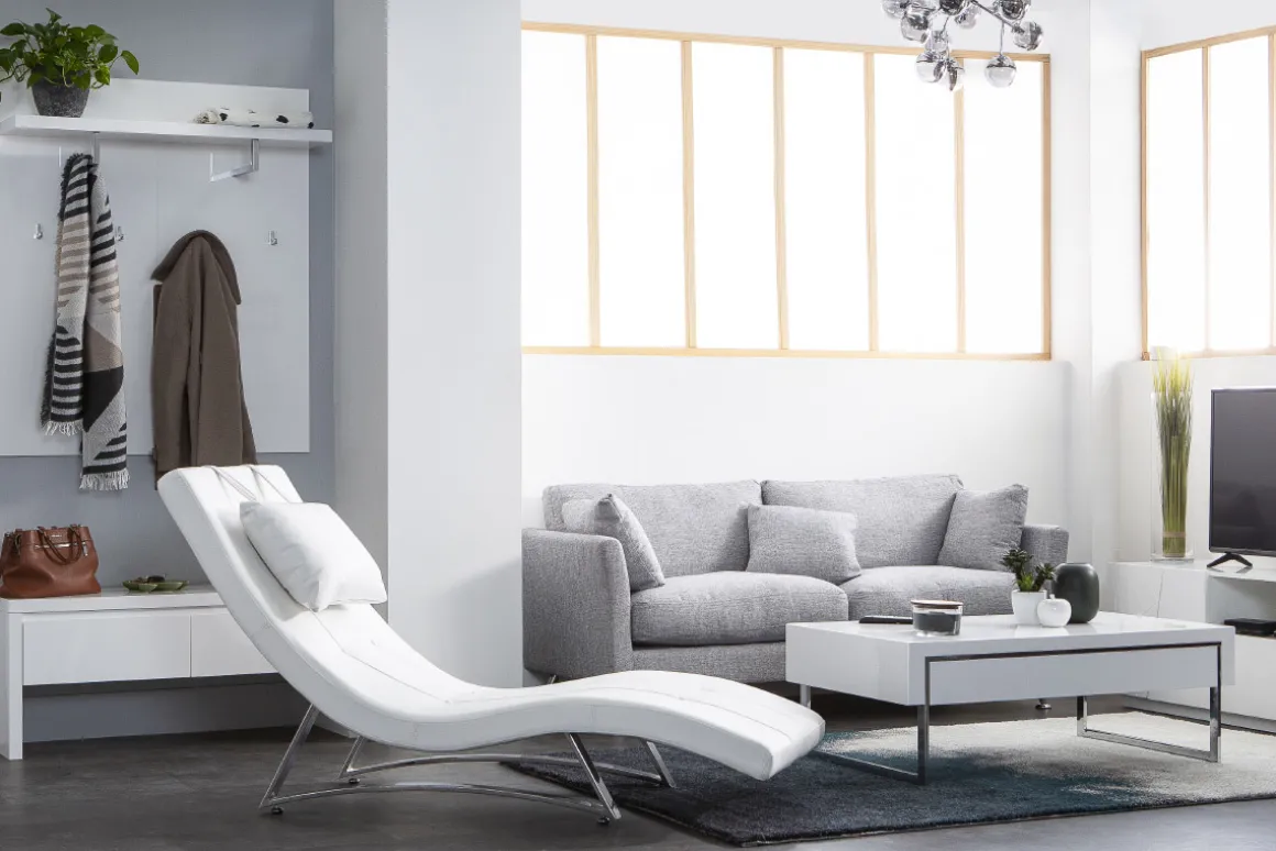 Miliboo Fauteuil Relax|Voir Tous Les Fauteuils-Chaise longue design blanc et acier chromé BARTY