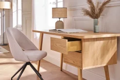 Miliboo Chaise Design-Chaise pivotante 360° en tissu effet velours texturé beige et métal noir COSETTE