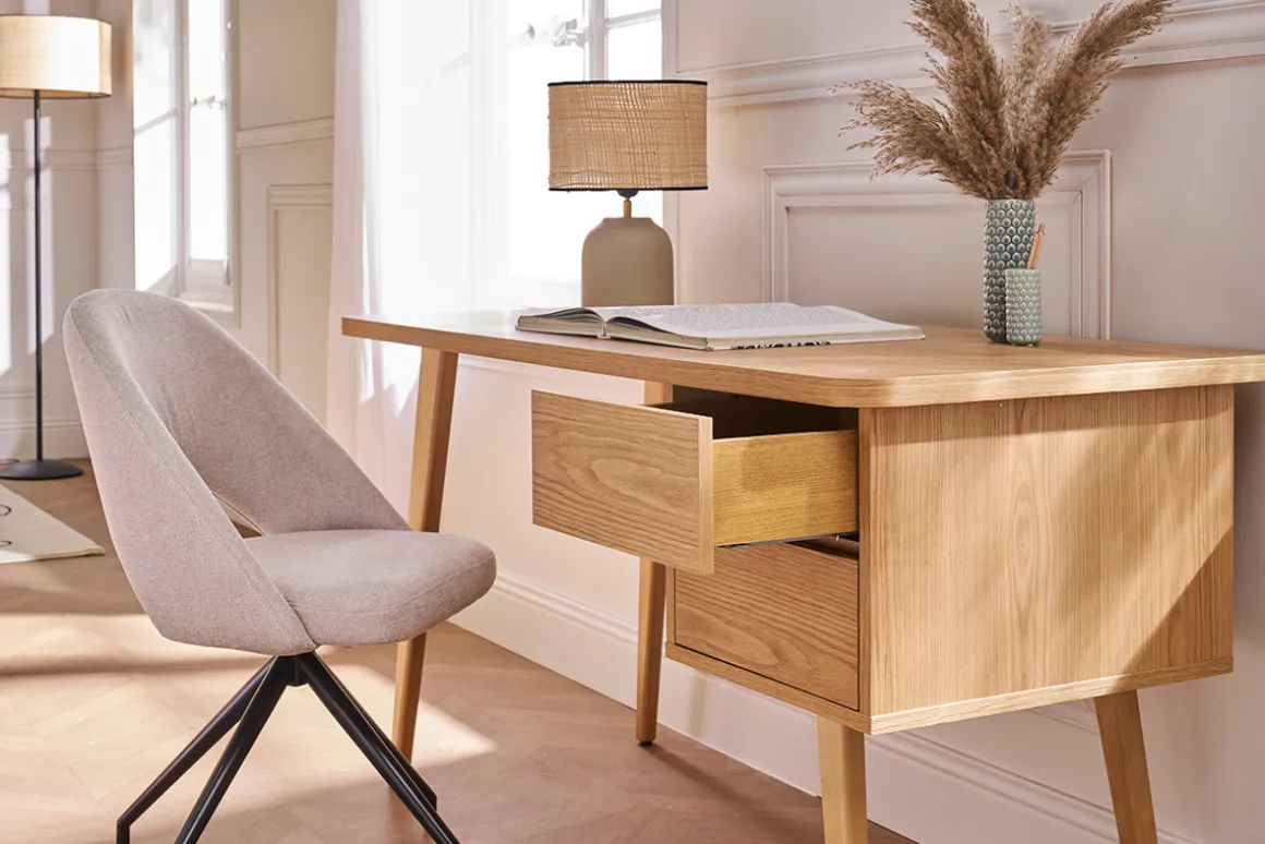 Miliboo Chaise Design-Chaise pivotante 360° en tissu effet velours texturé beige et métal noir COSETTE