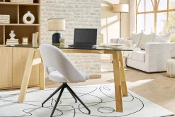 Miliboo Chaise Design-Chaise pivotante 360° en tissu effet velours texturé beige et métal noir COSETTE