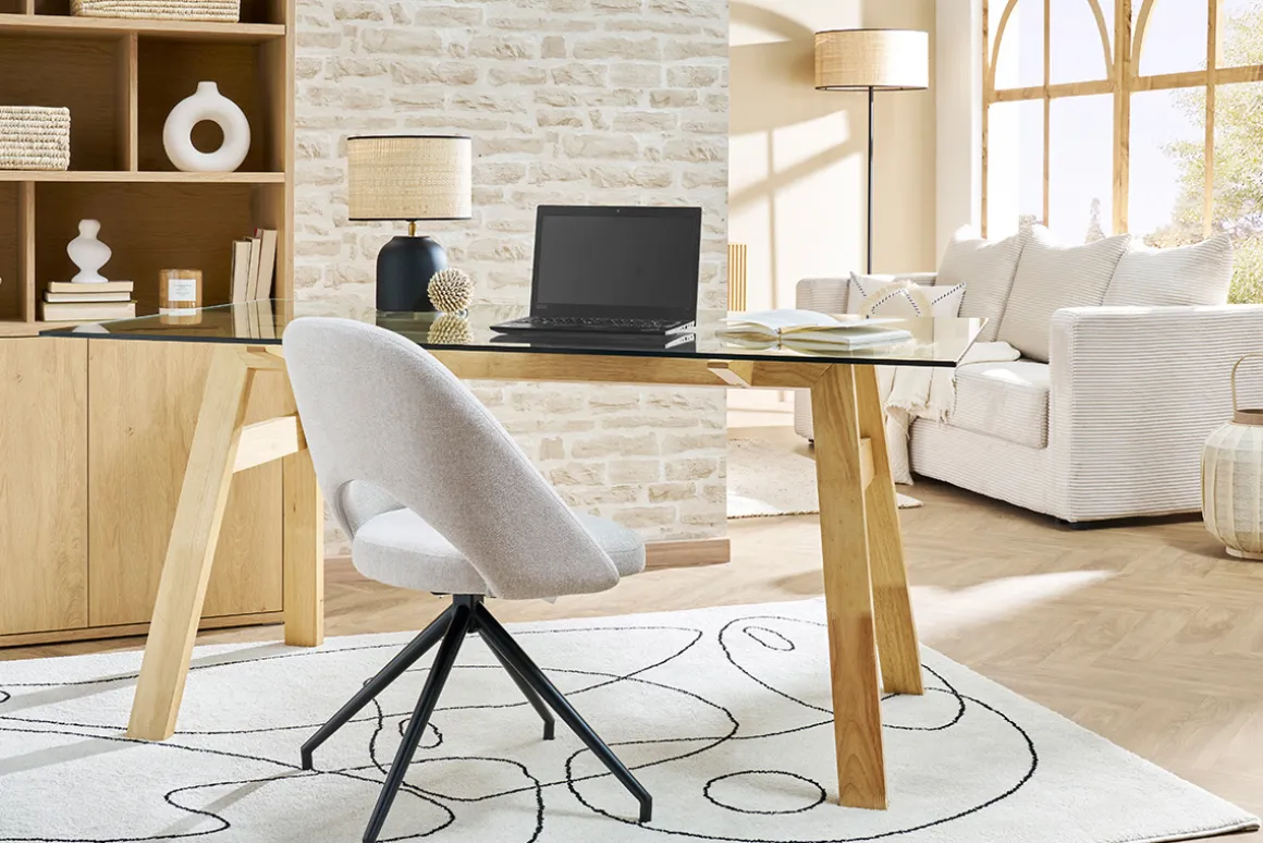 Miliboo Chaise Design-Chaise pivotante 360° en tissu effet velours texturé beige et métal noir COSETTE