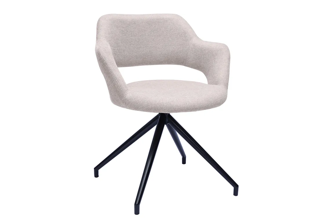 Miliboo Chaise Design-Chaise pivotante 360° en tissu effet velours texturé beige et métal noir JESSY