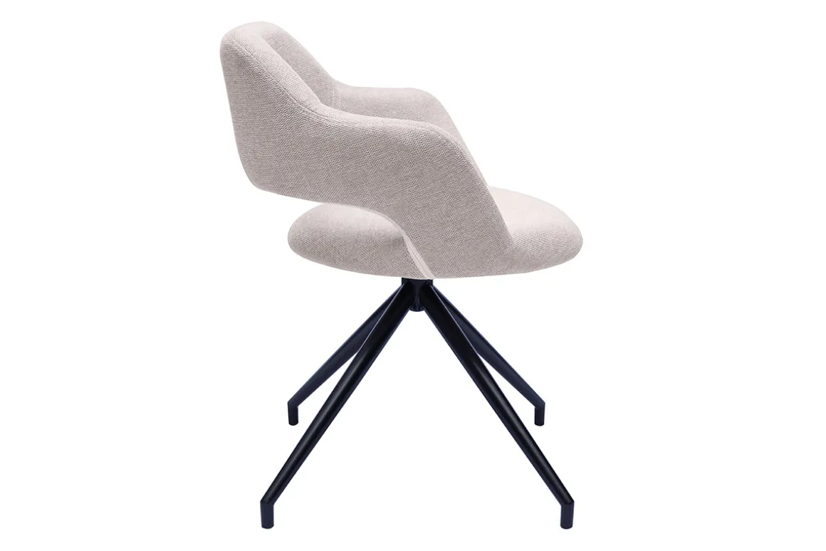 Miliboo Chaise Design-Chaise pivotante 360° en tissu effet velours texturé beige et métal noir JESSY
