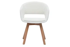 Miliboo Chaise Design-Chaise scandinave en tissu effet laine bouclée blanc et bois clair massif PRISMA