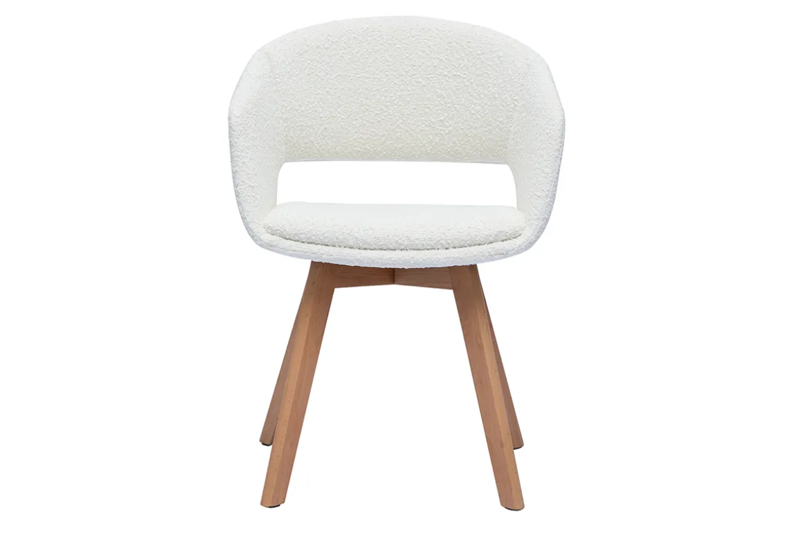 Miliboo Chaise Design-Chaise scandinave en tissu effet laine bouclée blanc et bois clair massif PRISMA