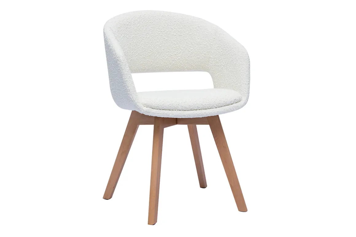Miliboo Chaise Design-Chaise scandinave en tissu effet laine bouclée blanc et bois clair massif PRISMA
