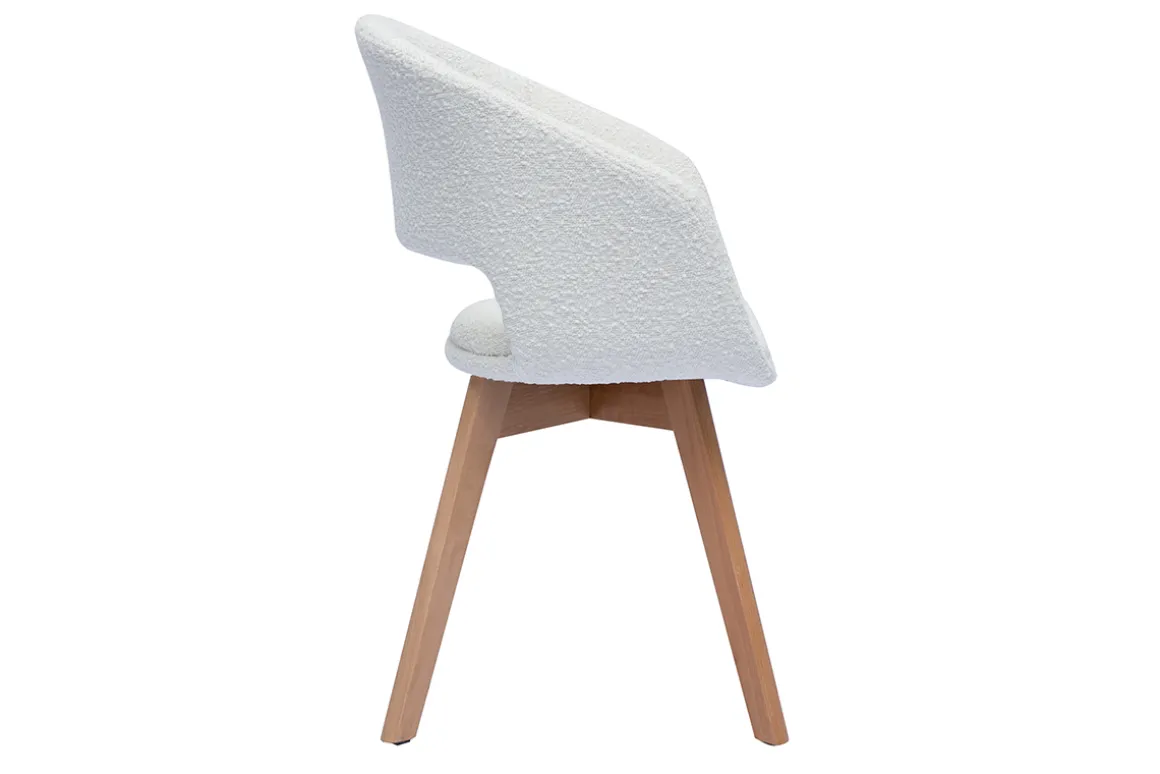 Miliboo Chaise Design-Chaise scandinave en tissu effet laine bouclée blanc et bois clair massif PRISMA