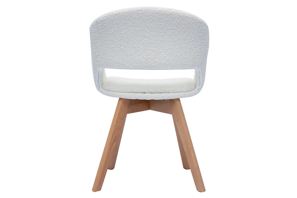 Miliboo Chaise Design-Chaise scandinave en tissu effet laine bouclée blanc et bois clair massif PRISMA