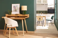 Miliboo Chaise Design-Chaise scandinave en tissu effet laine bouclée blanc et bois clair massif PRISMA