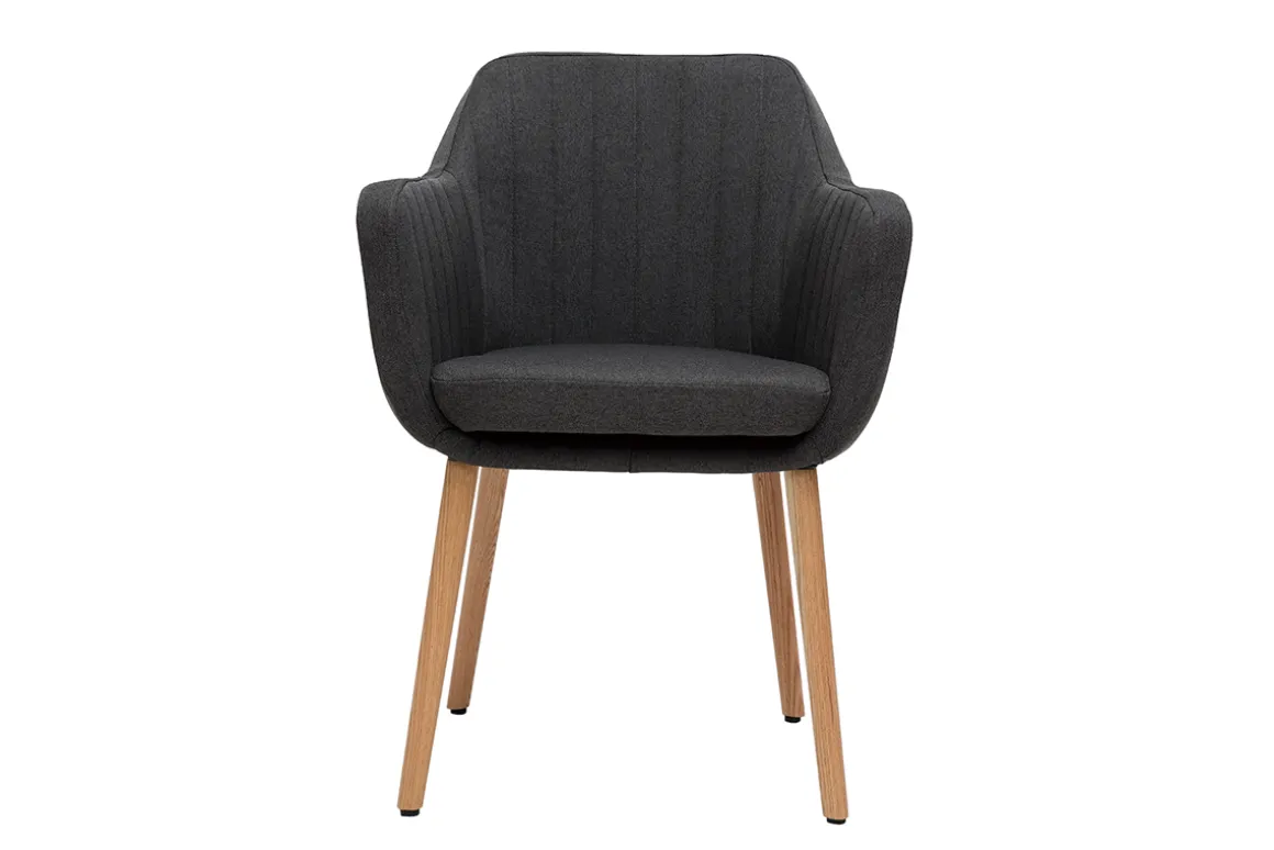 Miliboo Fauteuil Design|Voir Tous Les Fauteuils-Chaise scandinave en tissu gris anthracite et bois clair ALEYNA