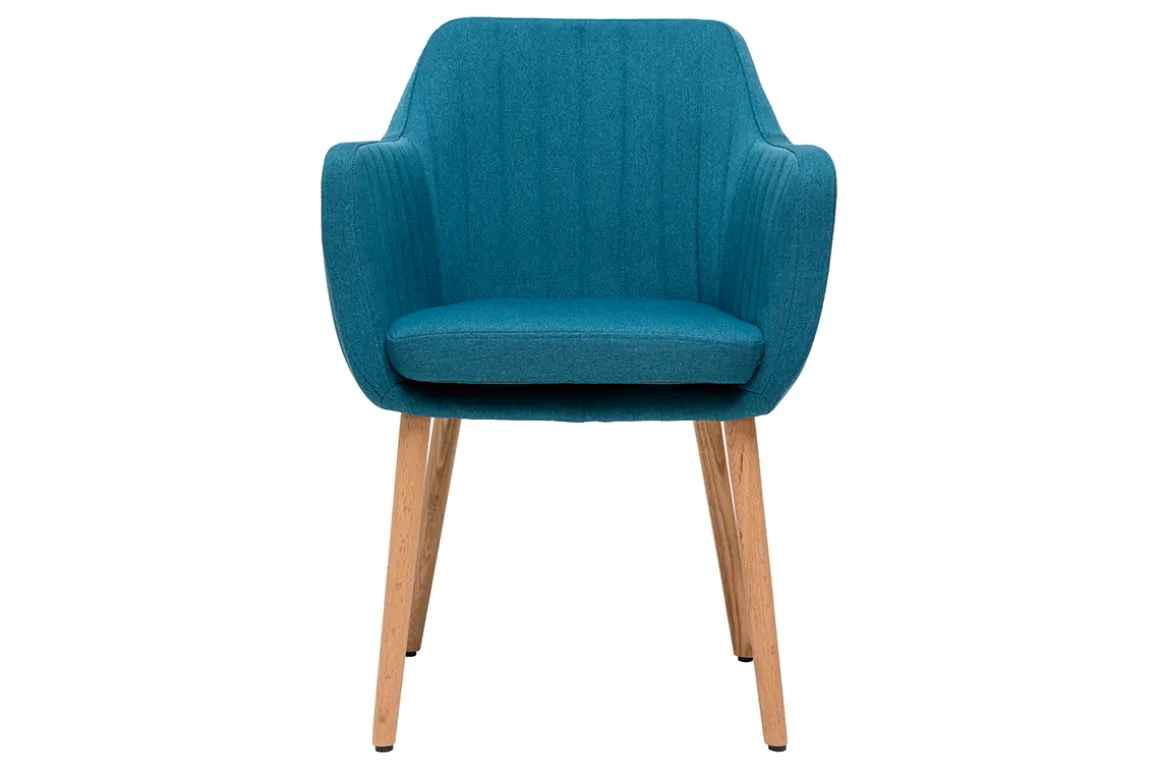 Miliboo Fauteuil Design|Voir Tous Les Fauteuils-Chaise scandinave en tissu bleu canard et bois clair ALEYNA