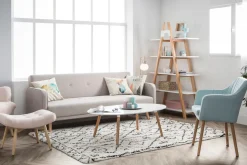 Miliboo Fauteuil Design|Voir Tous Les Fauteuils-Chaise scandinave en tissu bleu canard et bois clair ALEYNA